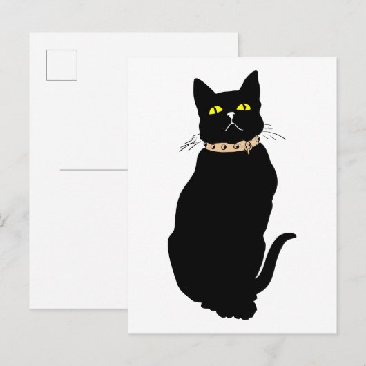 Carte Postale Chat noir, illustration d'animal (Devant / Derrière)