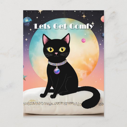 Carte Postale Chat Noir - Installons-Nous Confortablement (Devant)
