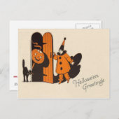 Carte Postale Chat noir Jack-o'-lantern clown (Devant / Derrière)