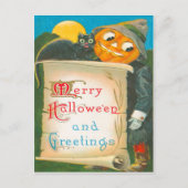 Carte Postale Chat noir Jack-o'-lantern Scarecrow (Devant)