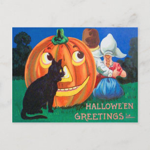 Carte Postale Chat Noir Jack O Lanterne Citrouille Enfants