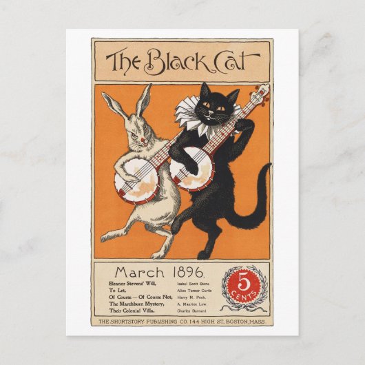 Carte Postale Chat noir jouant Banjo, artiste inconnu (Devant)
