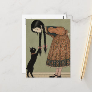 Carte Postale Chat Noir Joue Avec Des Tresses