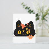 Carte Postale Chat noir kawaii en art à cache-cache avec un nœud (Debout devant)