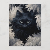 Carte Postale Chat Noir Mélange En Fleurs De Fleurs Blanches Ent (Devant)