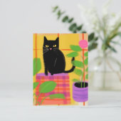 Carte Postale Chat noir mignon (Debout devant)
