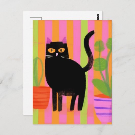 Carte Postale Chat noir mignon (Devant / Derrière)