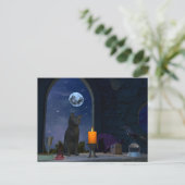 Carte Postale Chat noir mignon à la chandelle (Debout devant)