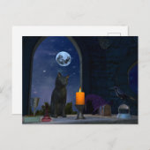 Carte Postale Chat noir mignon à la chandelle (Devant / Derrière)