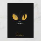 Carte Postale Chat noir mignon aux yeux jaune vif (Devant)