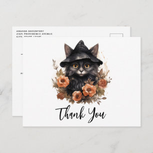 Carte Postale Chat noir mignon dans le Merci Casquette d'une sor