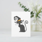 Carte Postale Chat noir mignon dans un casquette sorcier - Chois (Debout devant)