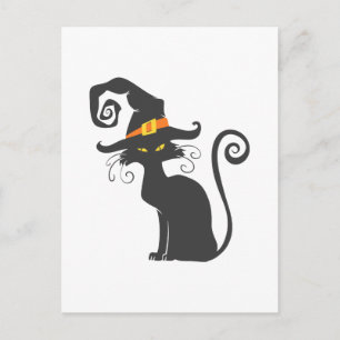 Carte Postale Chat noir mignon dans un casquette sorcier - Chois