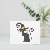 Carte Postale Chat noir mignon dans un casquette sorcier - Chois (Debout devant)