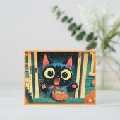Carte Postale Chat noir mignon ou traiter Halloween (Debout devant)