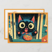 Carte Postale Chat noir mignon ou traiter Halloween (Devant / Derrière)