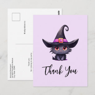 Carte Postale Chat noir mignon portant le Merci Casquette d'une 