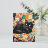 Carte Postale Chat noir mignon | Rester en contact (Debout devant)