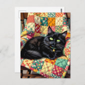 Carte Postale Chat noir mignon | Rester en contact (Devant / Derrière)