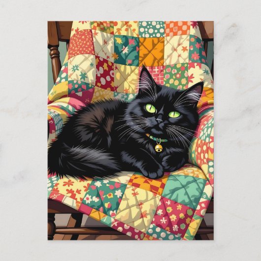 Carte Postale Chat noir mignon | Rester en contact (Devant)