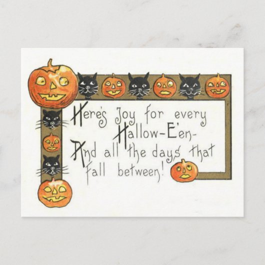 Carte Postale Chat Noir Mignon Souriant Citrouille de Jack (Devant)
