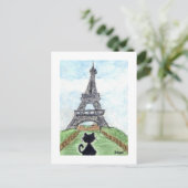 Carte Postale Chat noir Noir Conversation Regard sur la tour Eif (Debout devant)