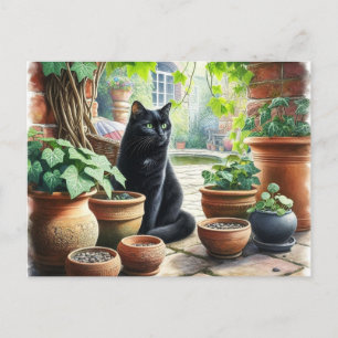 Carte Postale Chat noir observer le chèvre croissance mignonne
