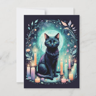 Carte Postale Chat Noir Par Lumière De Bougie