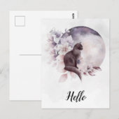 Carte Postale Chat noir par une Pleine lune magique (Devant / Derrière)