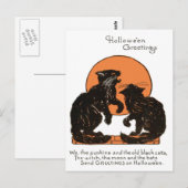 Carte Postale Chat noir pleine lune orange noir (Devant / Derrière)