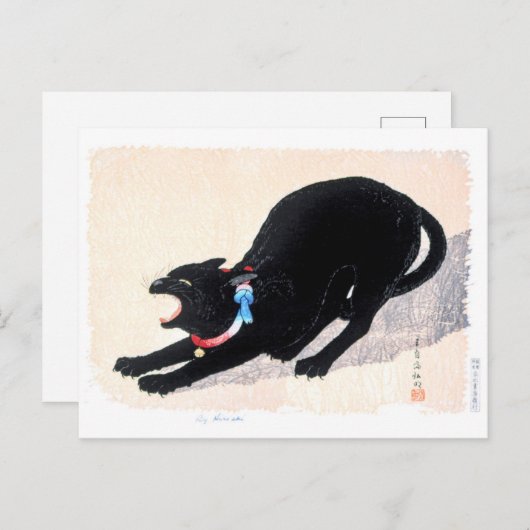 Carte Postale Chat noir qui siffle - Hiroaki Takahashi - Art fél (Devant / Derrière)