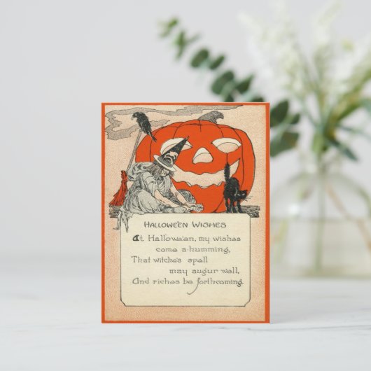 Carte Postale Chat noir Raven de Jack-o'-lantern de sorcière (Debout devant)