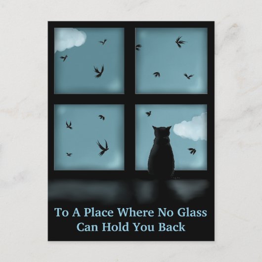 Carte Postale Chat noir regardant la fenêtre le ciel (Devant)