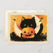 Carte Postale Chat noir rétro avec Jack O' Lantern (Devant / Derrière)