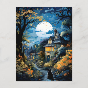 Carte Postale Chat noir - Sérénité Lune
