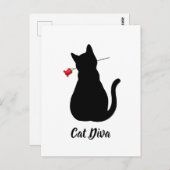 Carte Postale Chat Noir Silhouette Diva Rose Rouge Pet Amusant (Devant / Derrière)