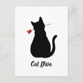 Carte Postale Chat Noir Silhouette Diva Rose Rouge Pet Amusant (Devant)