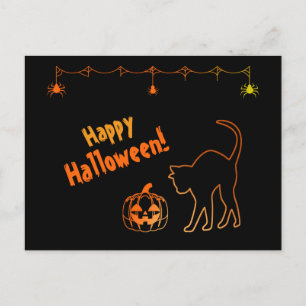 Carte Postale Chat noir Silhouette Neon Joyeux Halloween