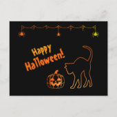 Carte Postale Chat noir Silhouette Neon Joyeux Halloween (Devant)