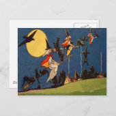 Carte Postale Chat noir sorcier Flying Moon Crow (Devant / Derrière)