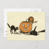 Carte Postale Chat noir sorcier Jack-o'-lantern (Devant / Derrière)