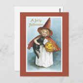 Carte postale Chat noir sorcière Halloween vintage (Devant / Derrière)
