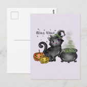 Carte Postale Chat noir sorcière | Sorcière (Devant / Derrière)