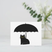 Carte Postale Chat noir sous parapluie (Debout devant)