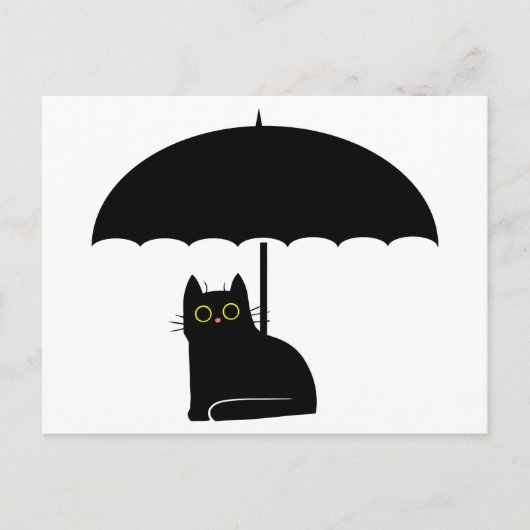 Carte Postale Chat noir sous parapluie (Devant)