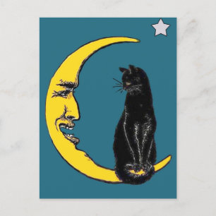 Carte Postale Chat Noir sur la Lune