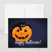 Carte Postale Chat noir sur la lune Halloween (Devant / Derrière)