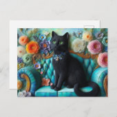 Carte Postale Chat noir sur le canapé (Devant / Derrière)