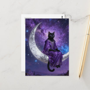 Carte Postale Chat noir sur le croissant de lune