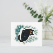 Carte Postale Chat noir sur le sapin de Noël mignon (Debout devant)